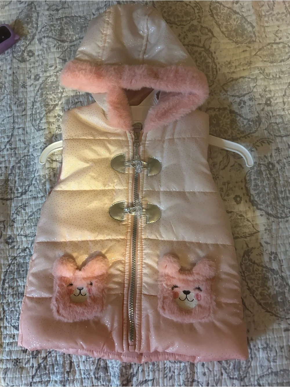 Kids Pink Faux-Fur Hooded Vest - Soft Plush Pockets